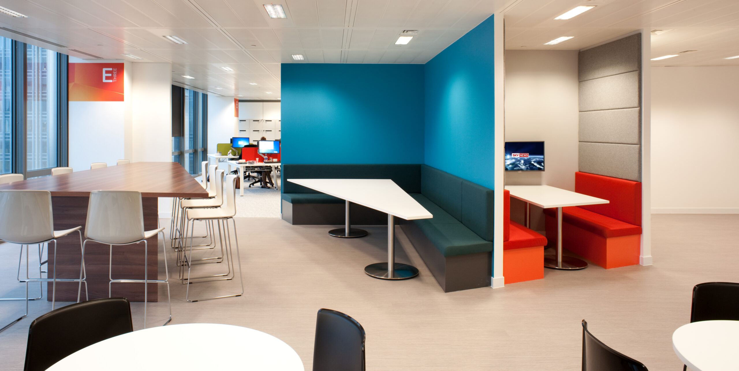 tables and booth seating office area Break out area seating